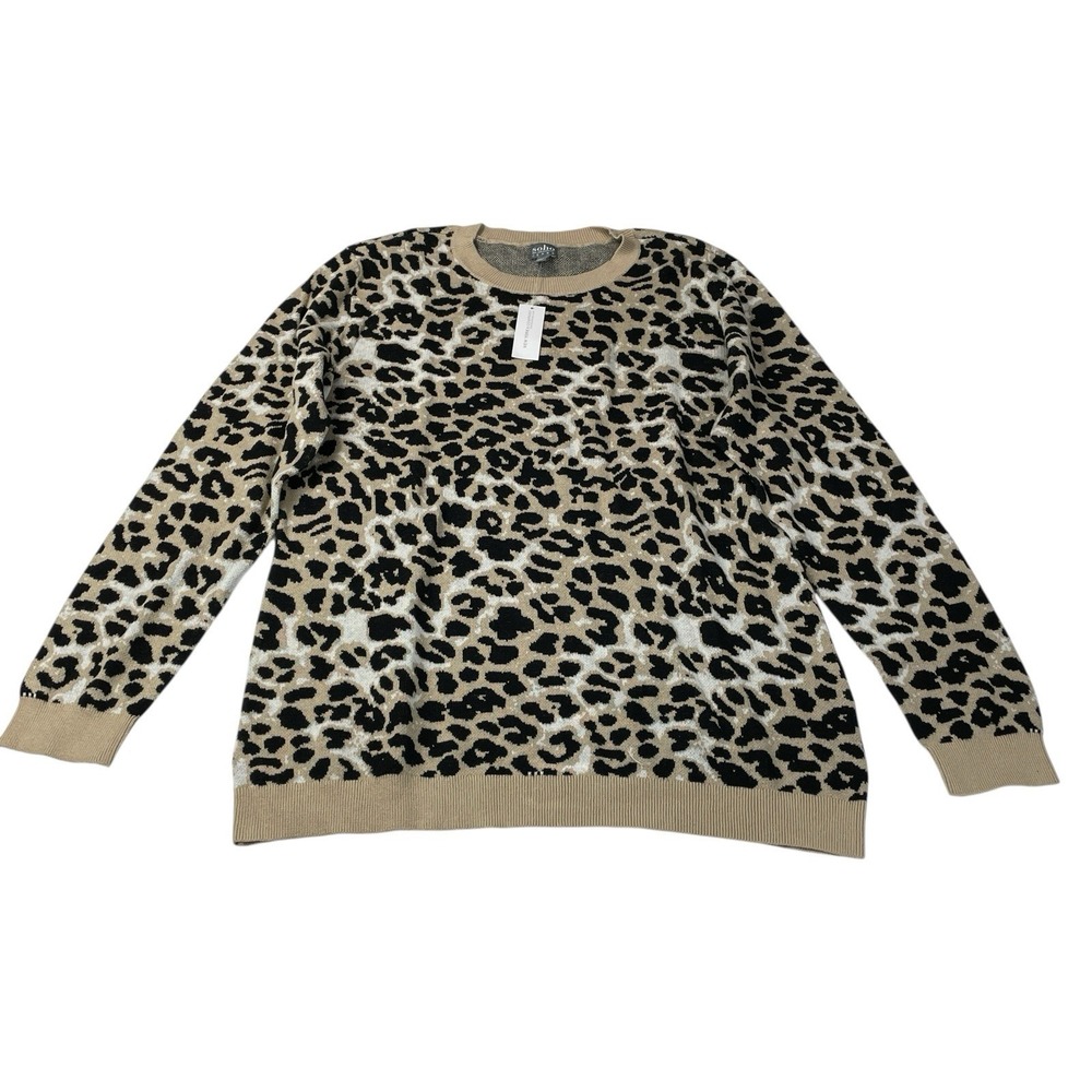 Soho Jeans by NY&Co Leopard Print Sweater XXL Beige Black Crewneck Long Sleeve